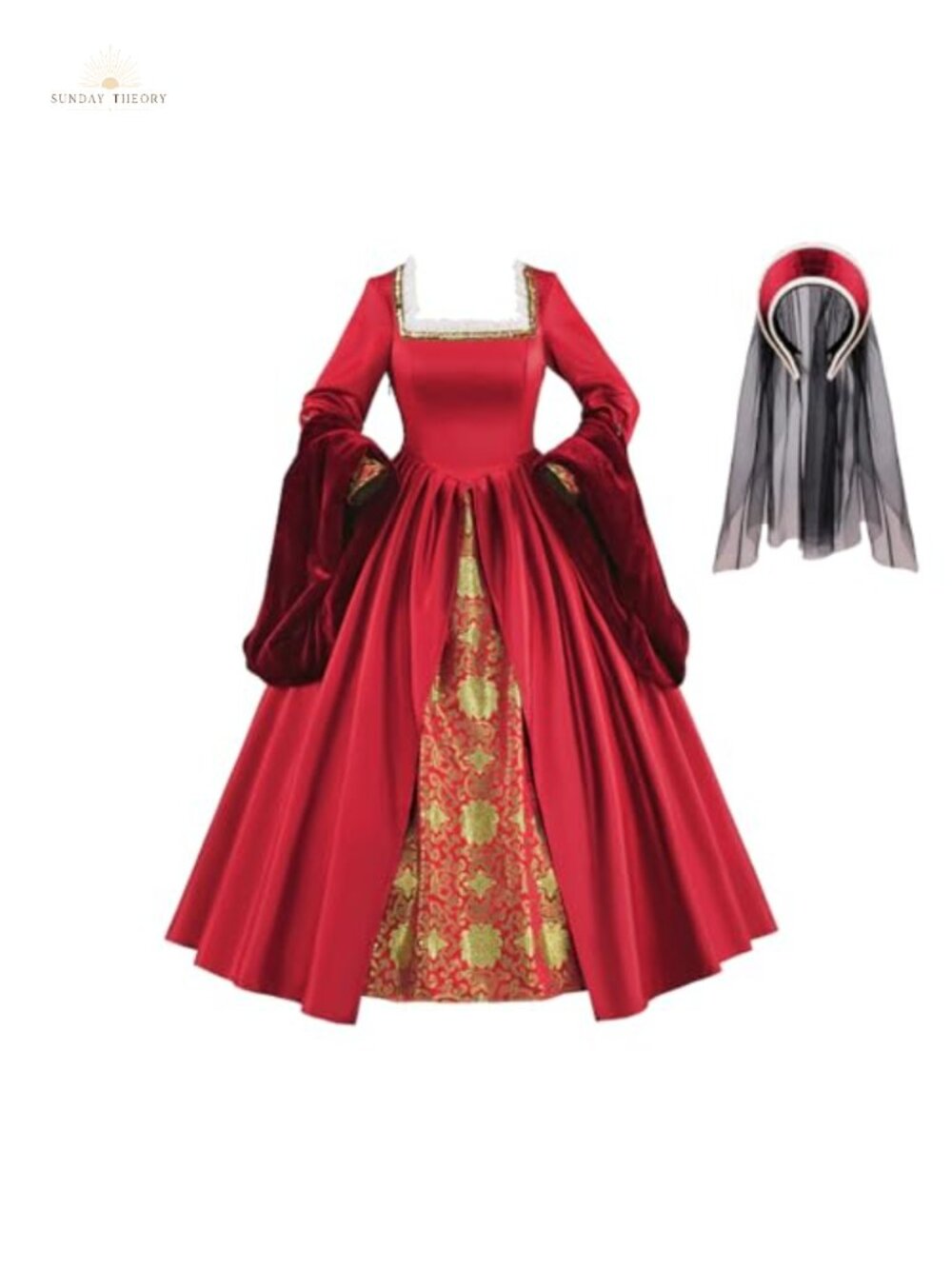 Tudor Queen Dress Renaissance Cosplay Costume with Headpiece